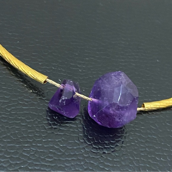 Natural Raw Amethyst Pendant Magnetic Clasp Gold-tone Skinny Chain Necklace - Picture 5 of 15